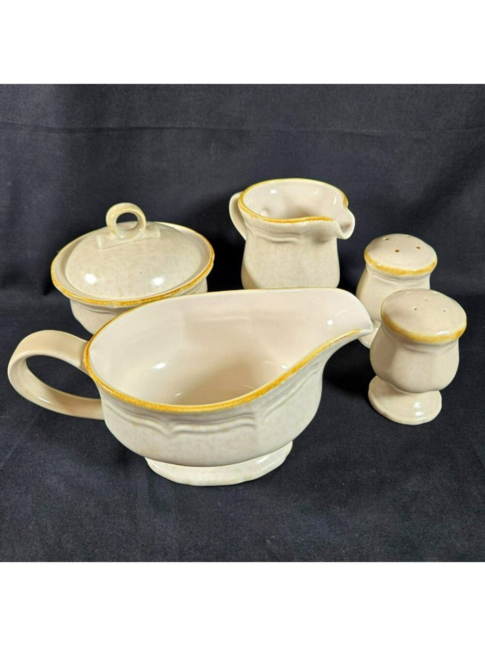 Mikasa Country Charm FG000 Serving Set Beige Brown Trim 8" Japan Vintage Ceramic